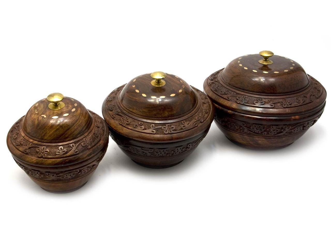 Шкатулки круглі рожеве дерево набір 3 шт (d-18 см, h-13 см/d-15 см, h-12 см/d-13 см, h-12.5см), фото 1