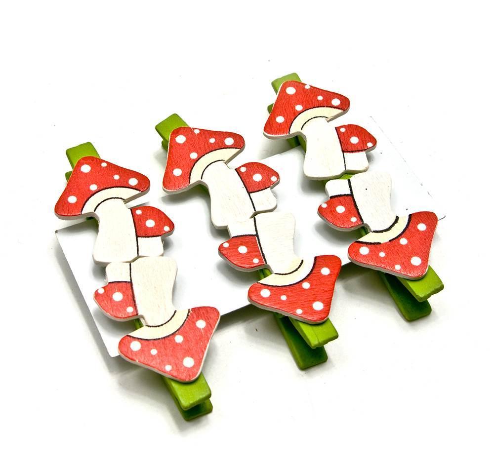 Прикраси "Мухомори" прищіпка дерево (н-р 6 шт) ЦЕНА ЗА НАБІР, фото 1