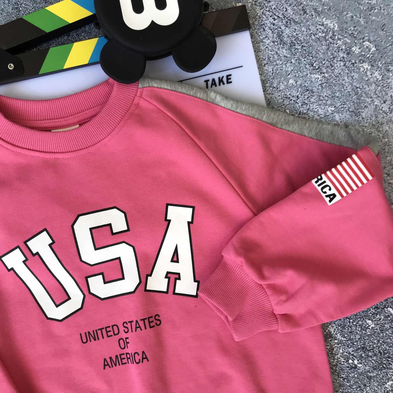 Кофта світшот для дівчинки USA з американським прапором Рожева СЕ-8861 26, Розовый, Для девочек, Весна Лето, 160 , 11 лет