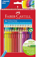 Кольорові акварельні олівці Faber-Castell Colour Grip, 36 кольорів, тригранні, карт. коробка