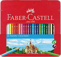 Кольорові олівці Faber-Castell Classic Colour, 24 кольори, шестигранні, метал. коробка