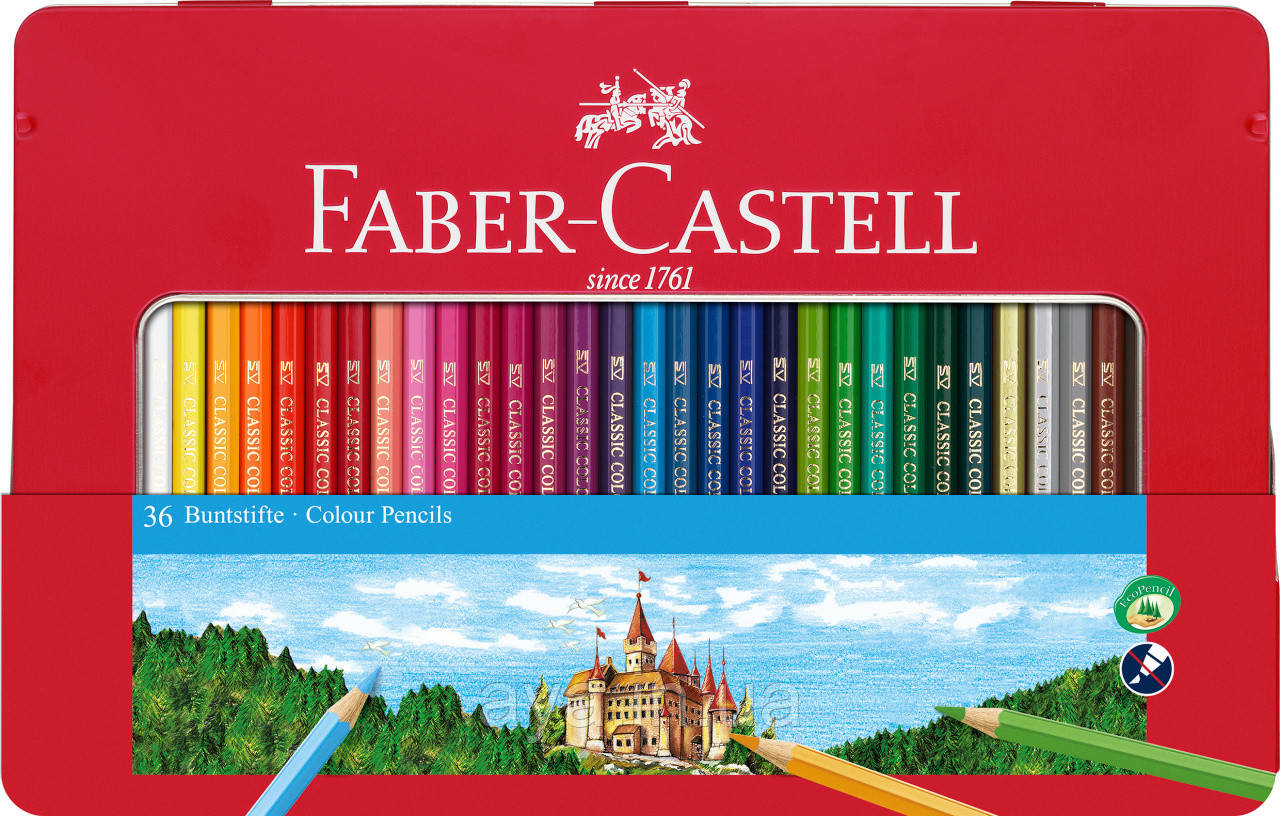 Кольорові олівці Faber-Castell Classic Colour, 36 кольорів, шестигранні, метал. коробка