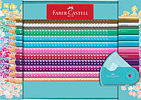 Цветные карандаши Faber-Castell Grip Sparkle, 20 цветов, трехгранные, металл. коробка + точилка