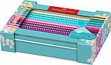 Кольорові олівці Faber-Castell Grip Sparkle, 20 кольорів, тригранні, метал. коробка + точилка, фото 4