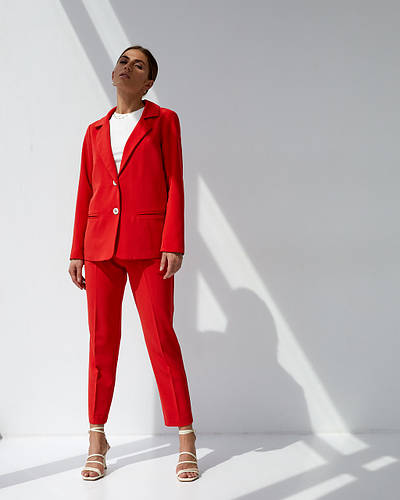 Купить Красный женский офисный костюм-двойка с пиджаком и брюками 42 ...