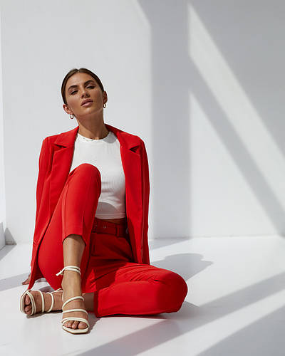 Купить Красный женский офисный костюм-двойка с пиджаком и брюками 42 ...