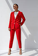 Червоний жіночий офісний костюм-двійка з піджаком і штанами 44