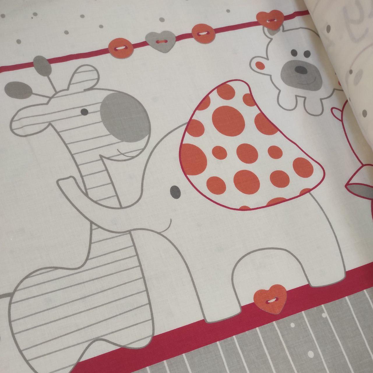 Тканина польська Купон зоопарк сіро-кораловий на білому (0420), фото 1