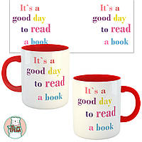 Горнятко / чашка "Хороший день для читання книги" кольорові букви Червоний, Англійська