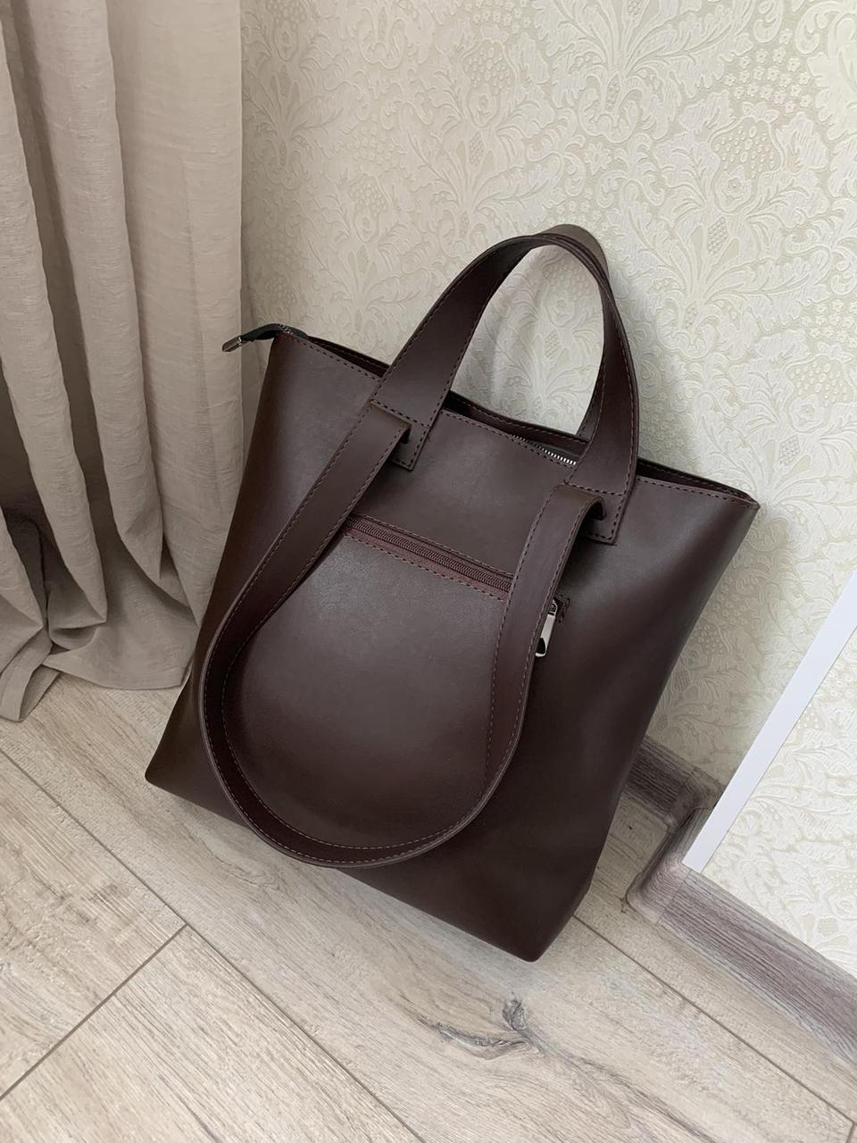 Жіноча сумка коричнева велика сумка шопер формат А4 еко шкіра (ID ...