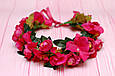 Вінок для волосся / віночок на голову з квітами у малиновому кольорі 582, фото 3