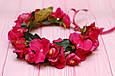 Вінок для волосся / віночок на голову з квітами у малиновому кольорі 582, фото 4