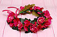 Вінок для волосся / віночок на голову з квітами у малиновому кольорі 582, фото 2