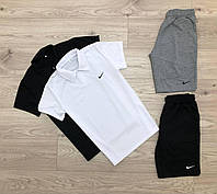 Мужской комплект 2 Футболки поло + 2 пары Шорт летний Nike Спортивный костюм на лето Набор Найк ТОП качества