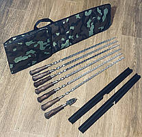 Набір шампурів з виделкою в чохлі + мангал — ручна робота (3 мм)