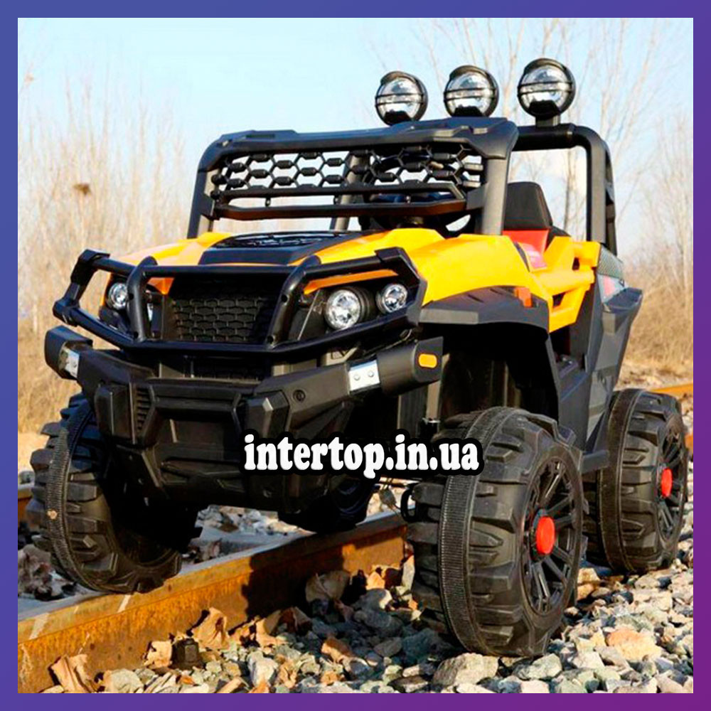 Дитячий електромобіль на акумуляторі джип Jeep M 4620 з пультом радіокерування для дітей 3-8 років жовтогарячий