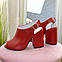 Жіночі шкіряні босоніжки на стійкому підборі, колір червоний. 38 розмір, фото 3