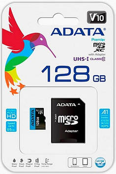 Карта пам'яті ADATA Premier 128Gb Class 10 A1 (R-100Mb/s) + Adapter SD (AUSDX128GUICL10A1-RA1)