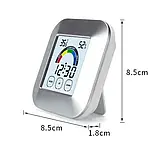 Електронні настільні годинники з термометром і гігрометром, цифрові на батарейках - Срібло, фото 3