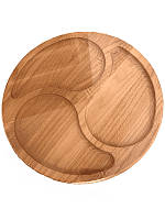 Двухсторонняя деревянная тарелка-менажница на 3 секции (28 см) (Деревянные тарелки)