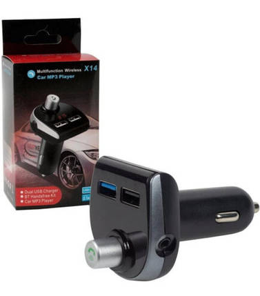 Трансмітер FM модулятор X14 (bluetooth, 2USB, кнопка відповіді) Black, фото 1