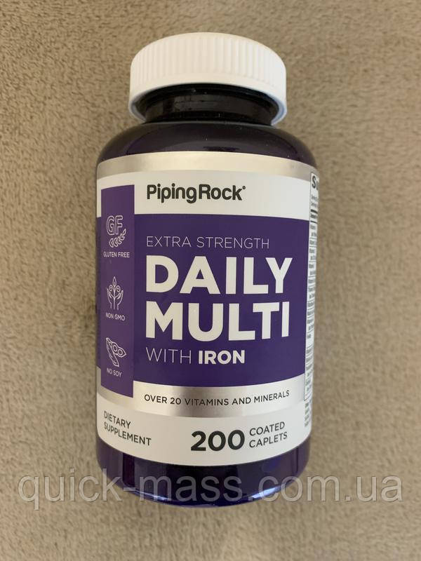 Комплексні вітаміни та мінерали Piping Rock Extra Strength Daily Multi with Iron 200 tab, фото 1