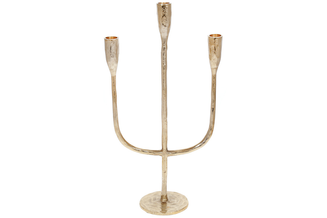 Свічник потрійний для тонкої свічки 40.5см, колір - золото, фото 1