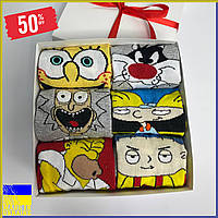 Набір жіночих шкарпеток 36-39 6 пар з мультяшним рисунком у подарункової коробці середніх щоденних