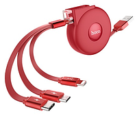 Зарядный кабель 3в1 Hoco U50 2А microUSB+Lightning+Type-C 1 метр Красный