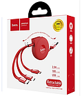 Зарядний кабель 3в1 Hoco U50 2А microUSB+Lightning+Type-C 1 метр Червоний, фото 5
