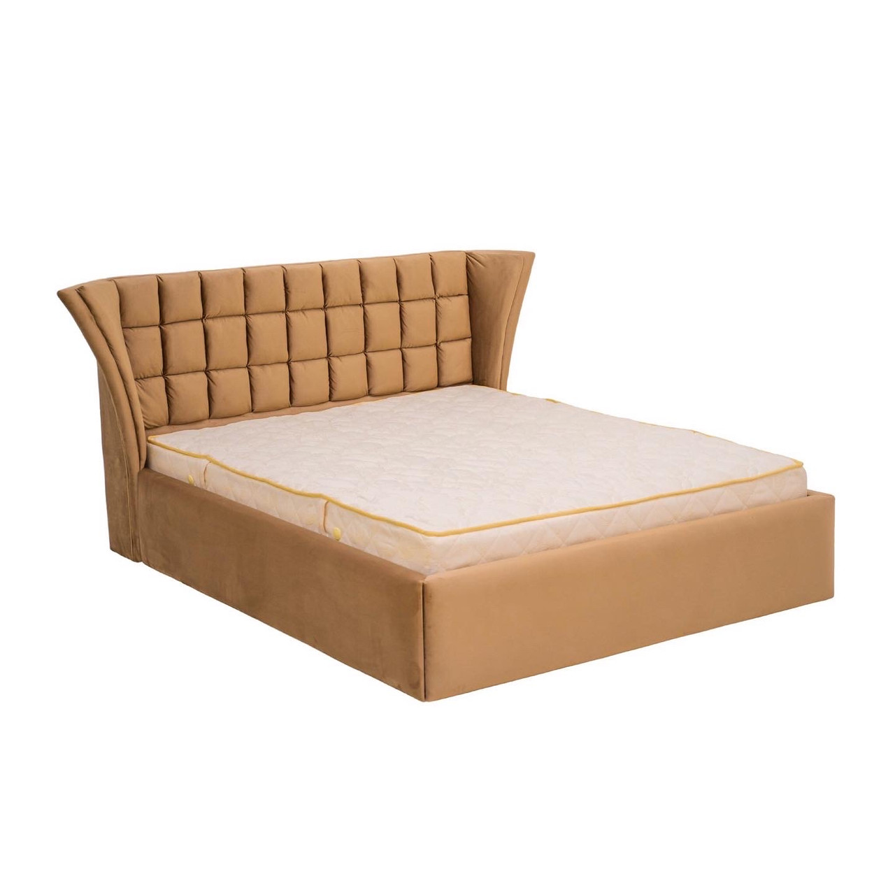 Ліжко двоспальне з м'яким узголів'ям MeBelle ASSAI 180х200 см з ламеллю, кава з молоком коричневий велюр