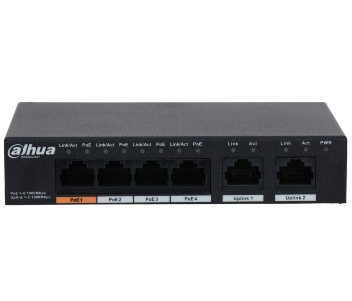 4-портовий РоЕ Гб/с  комутатор 4xPOEх1000Mб + 2x RJ45х100Mб DH-PFS3006-4GT-60