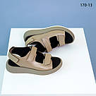 Шкіряні жіночі босоніжки на липучках колір лате 36 розмір, фото 4