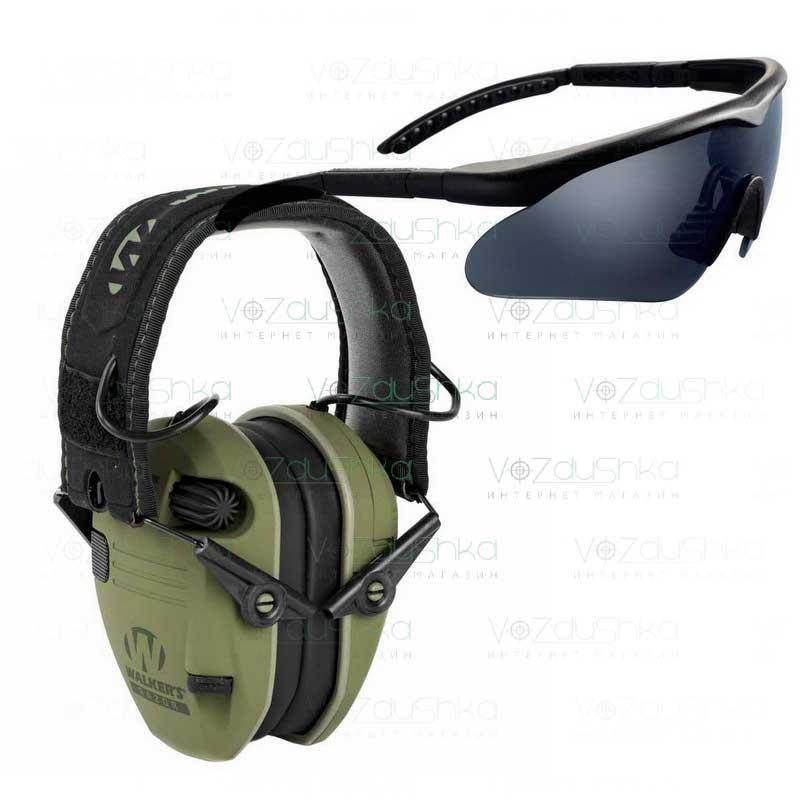 Комплект з активних навушників Walker's Razor Patriot Green та балістичних окулярів Swiss Eye Raptor