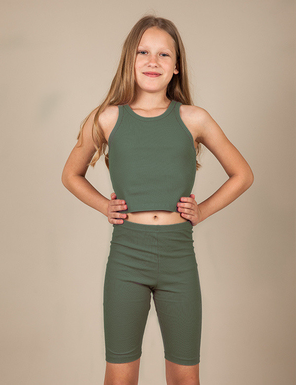 Майка дитяча вкорочена GABBI Рубчик Зелений на зріст 116-122 (12875)