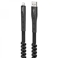 Дата-кабель Hoco Cotton treasure elastic U78 1.2m USB (тато) - Lightning (тато) Black