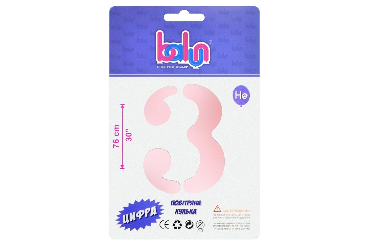Фольгована кулька цифра "3" sugar pink Balun 30" (76 см) 1 шт