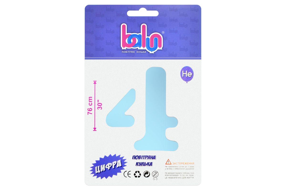 Фольгована кулька цифра "4" sugar blue Balun 30" (76 см) 1 шт