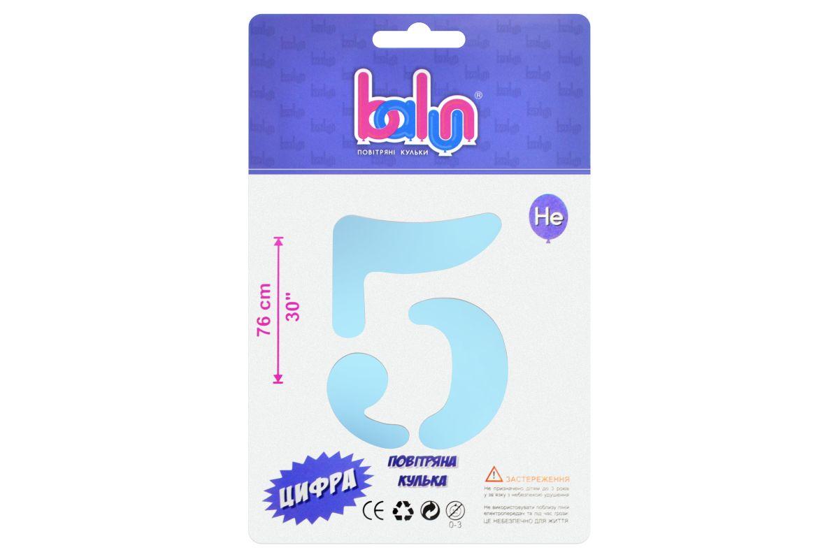 Фольгована кулька цифра "5" sugar blue Balun 30" (76 см) 1 шт