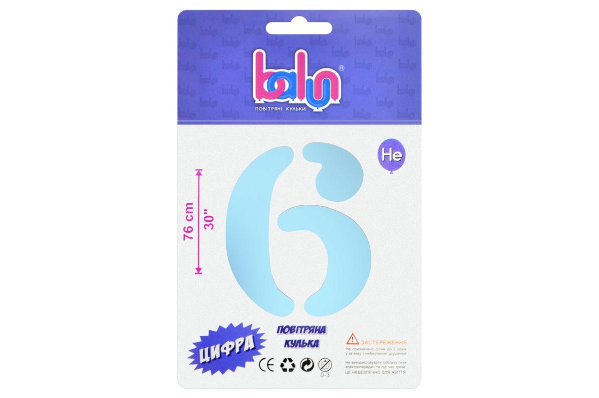 Фольгована кулька цифра "6" sugar blue Balun 30" (76 см) 1 шт