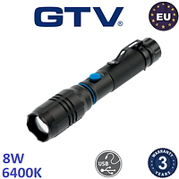 Ліхтарик світлодіодний GTV 8Вт 6400К IP20 ZOOM, з функцією Power Bank, з акумулятором