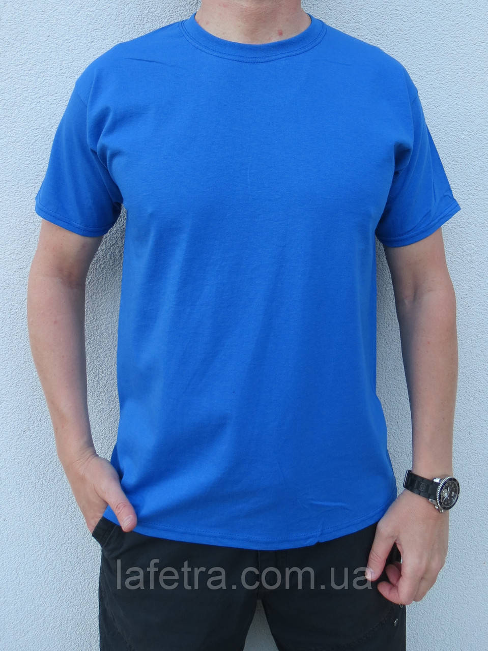 Футболка Чоловіча Бавовна Синя S, M, L, XL, XXL
