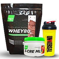 Сироватковий Whey 80 протеїн для росту м'язової маси 2 кг + креатин 0,3 кг + шейкер у подарунок