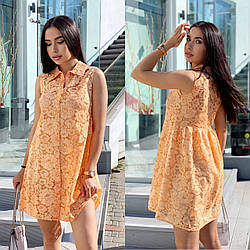 Красива літня сукня-двійка: комбінація та гіпюровий верх на ґудзиках