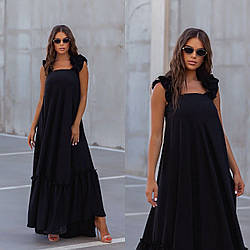 Шикарне шовкова довга літня сукня до підлоги, на бретелях, широкий силует