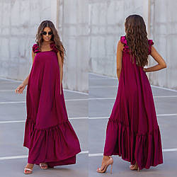 Шикарне шовкова довга літня сукня до підлоги, на бретелях, широкий силует