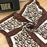 Платок D.i.o.r шелковый с ручной подшивкой, коричневый