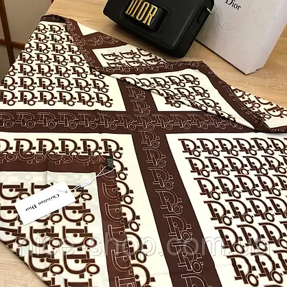 Хустка D.i.o.r. шовкова з ручною підшивкою, коричневий, фото 5