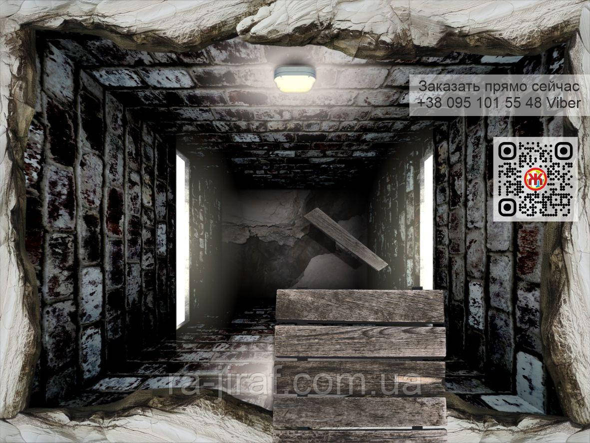 Малюнок для 3D підлоги. Екстрим 0002. Наклеєна плівка для 3D наливної підлоги з фото малюнком. Бездна, тунель