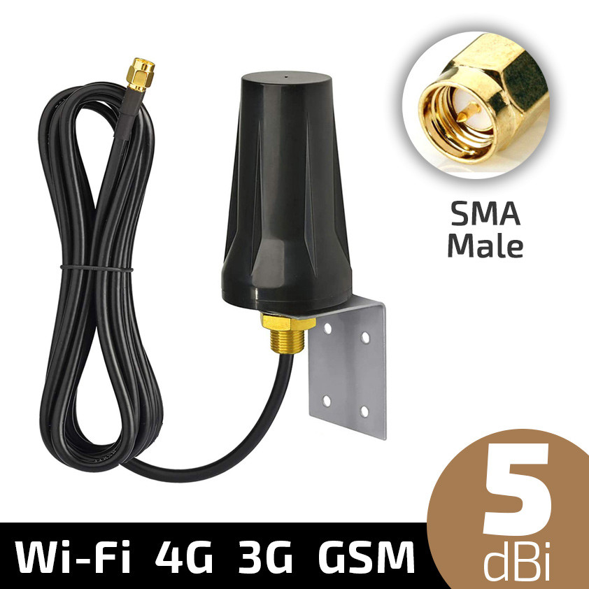 Зовнішня антена WiFi 4G 3G LTE GSM універсальна 5dBi 698-5850MHz SMA Male папа 3 метри, корпусна всепогодна